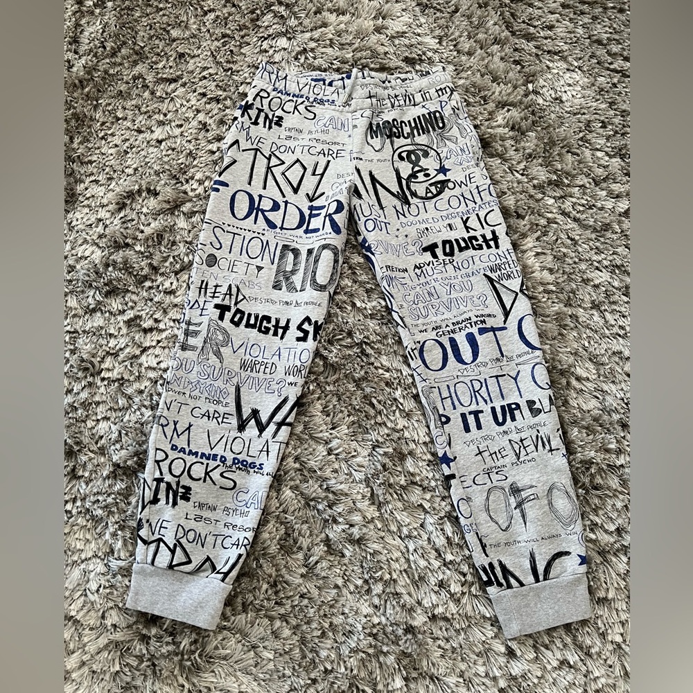 Moschino pants cotton fleece Punk Print grey joggers - Picture 2 of 11